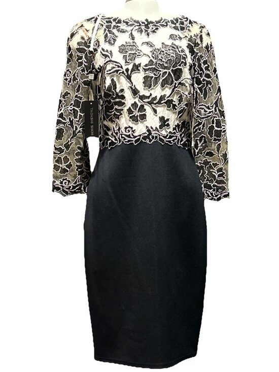 Tadashi Shoji Dresses & Skirts - Tadashi Shoji Dress Peony Embroidered Lace Stretch Dress Black Ivory Nude 6 New